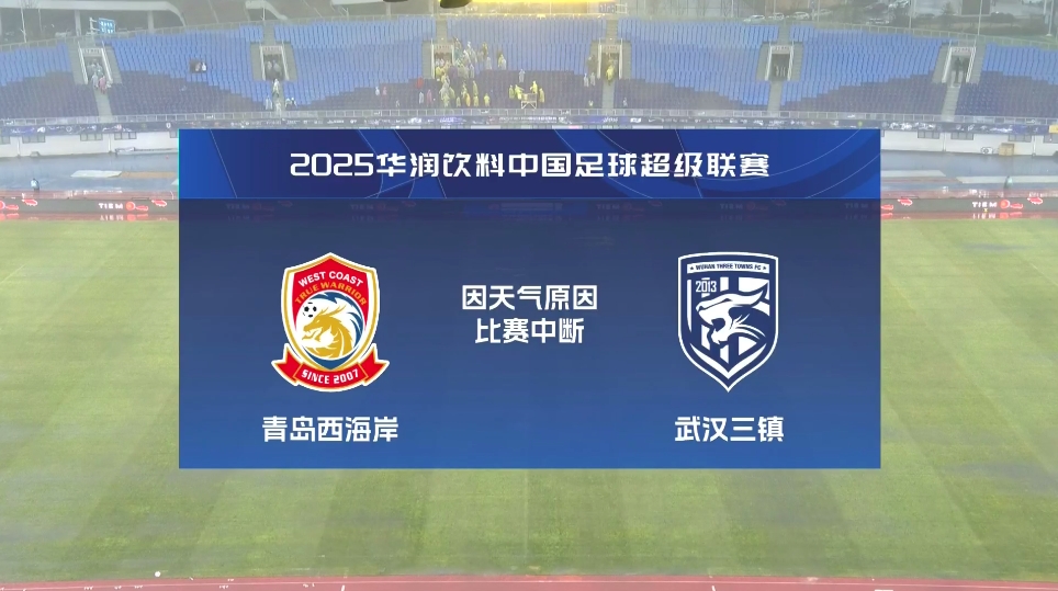  比賽延期！青島西海岸vs武漢三鎮(zhèn)進(jìn)行至18分鐘，因天氣中斷30分鐘