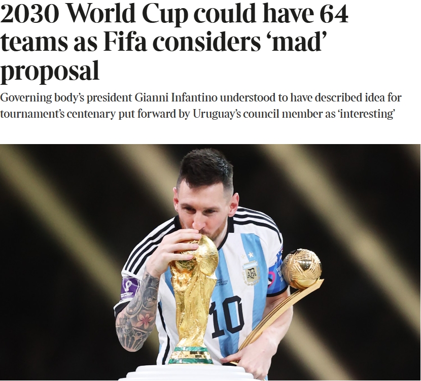  泰晤士：某官員稱2030世界杯擴軍64隊想法完全瘋狂，望盡快否決