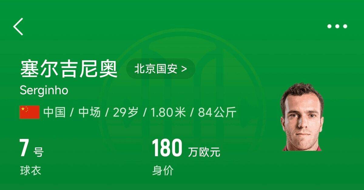  180萬歐！塞爾吉尼奧成為中國身價最高的球員，武磊120萬歐第2