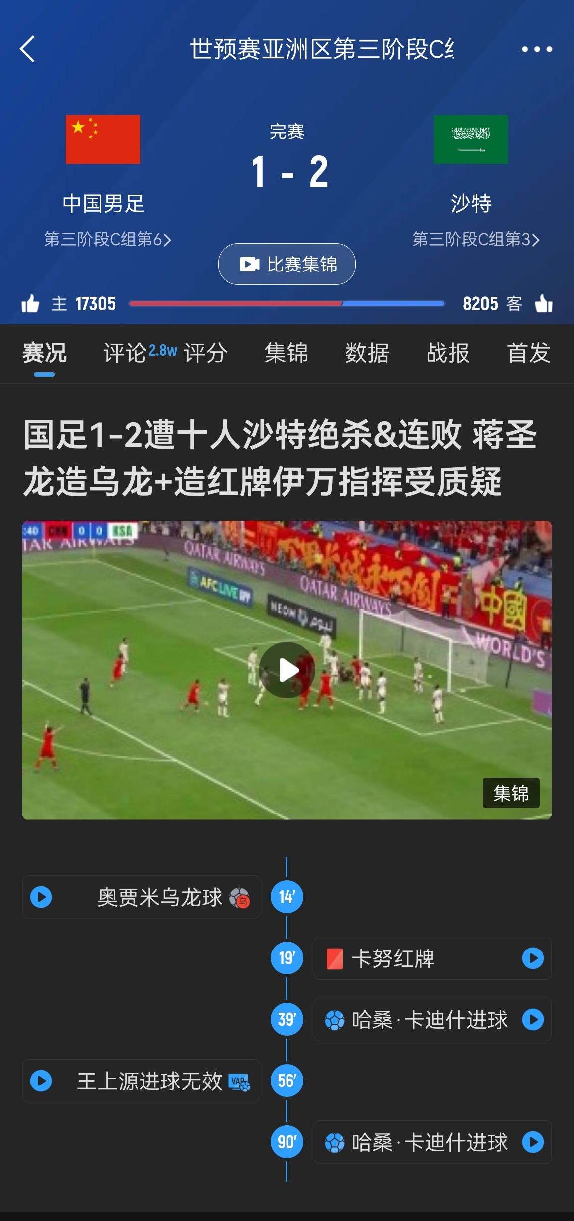  今天什么劇本？首戰(zhàn)沙特也是半場(chǎng)紅牌+蔣光太傷退，最后國(guó)足被翻